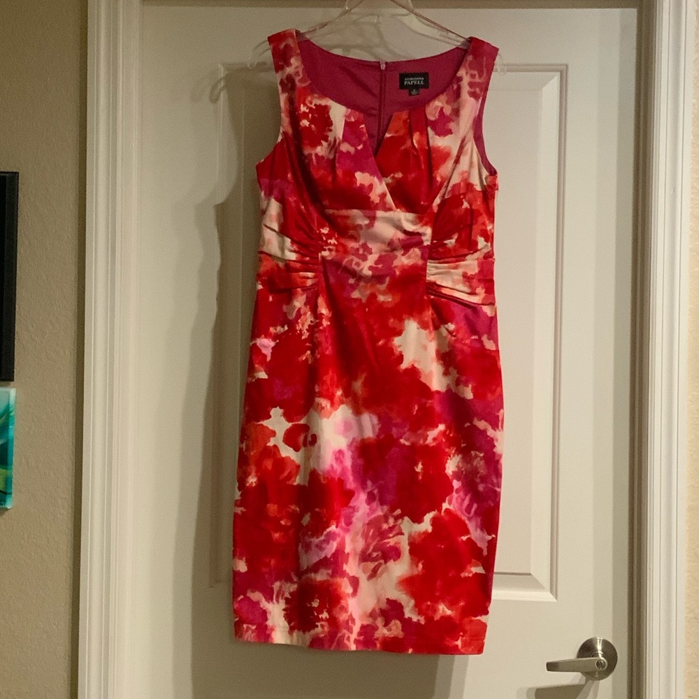 Maggy London Red and Pink Floral Midi Dress